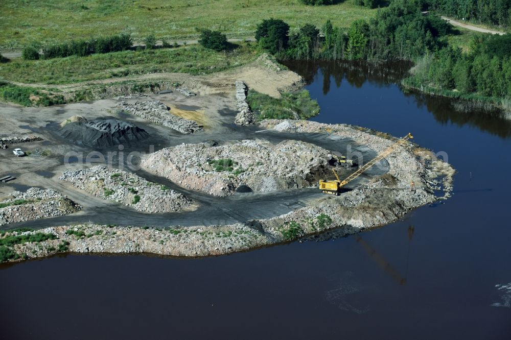 Aerial image Böhlen - Riparian areas on the lake area of Wapplersee with rubble embankments and landfills in Boehlen in the state Saxony