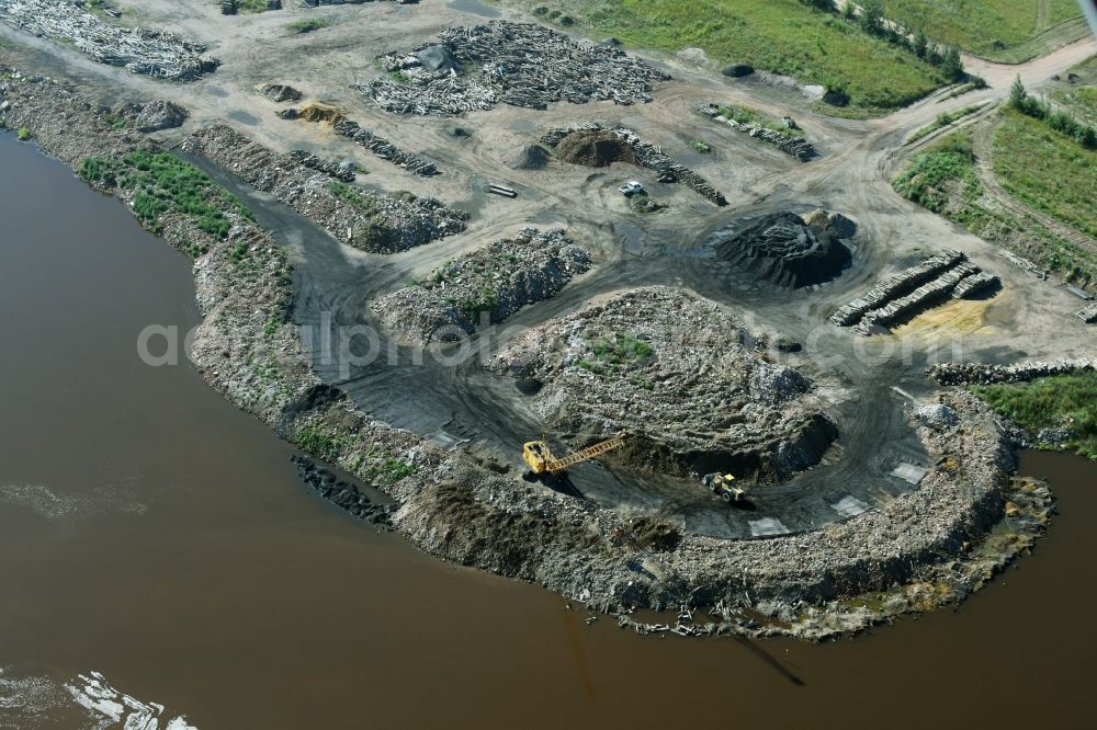 Böhlen from above - Riparian areas on the lake area of Wapplersee with rubble embankments and landfills in Boehlen in the state Saxony