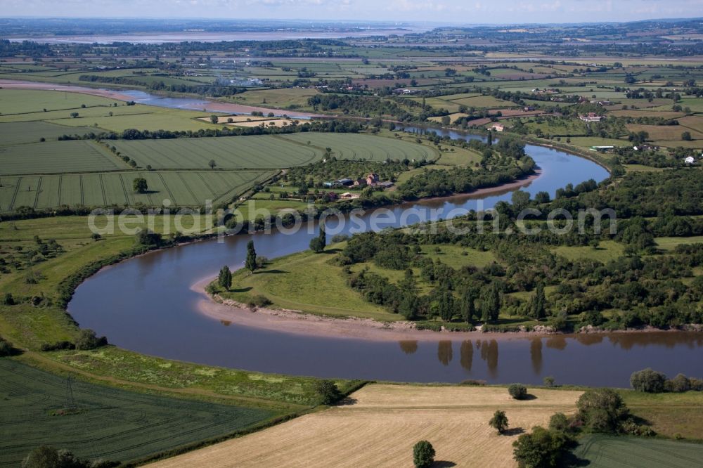 Aerial image Longney - Curved loop of the riparian zones on the course of the river Severn in Longney in England, United Kingdom