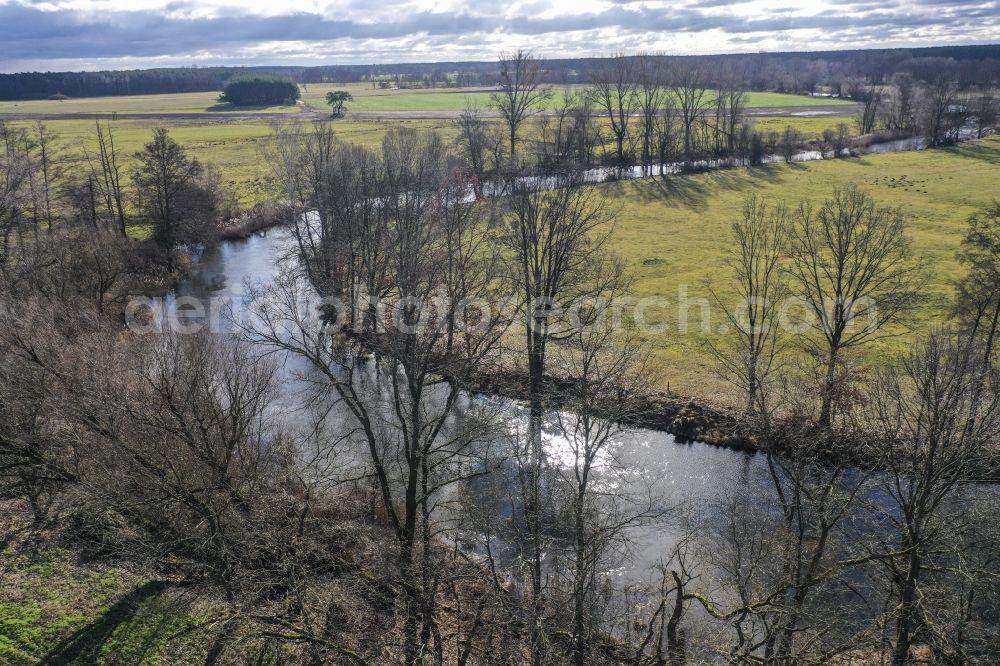 Aerial image Spreeau - Curved loop of the riparian zones on the course of the river Spree in Spreeau in the state Brandenburg, Germany