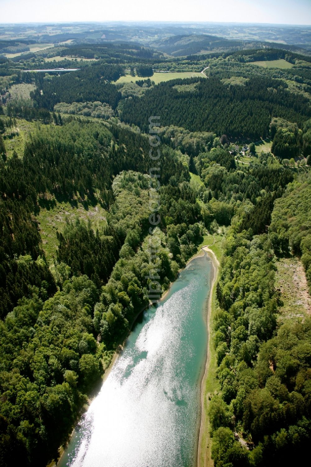 Lüdenscheid from above - Shore areas at Lake of the Versetalsperre in Luedenscheid in North Rhine-Westphalia