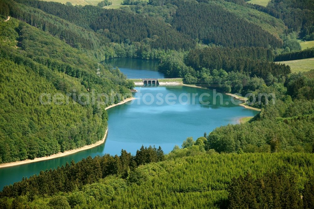 Aerial image Lüdenscheid - Shore areas at Lake of the Versetalsperre in Luedenscheid in North Rhine-Westphalia