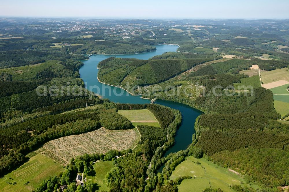 Lüdenscheid from above - Shore areas at Lake of the Versetalsperre in Luedenscheid in North Rhine-Westphalia