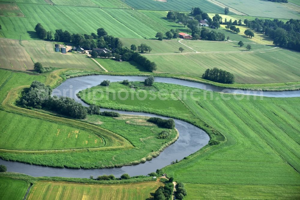 Aerial photograph Breitenberg - Curved loop of the riparian zones on the course of the river Stoer in Breitenberg in the state Schleswig-Holstein