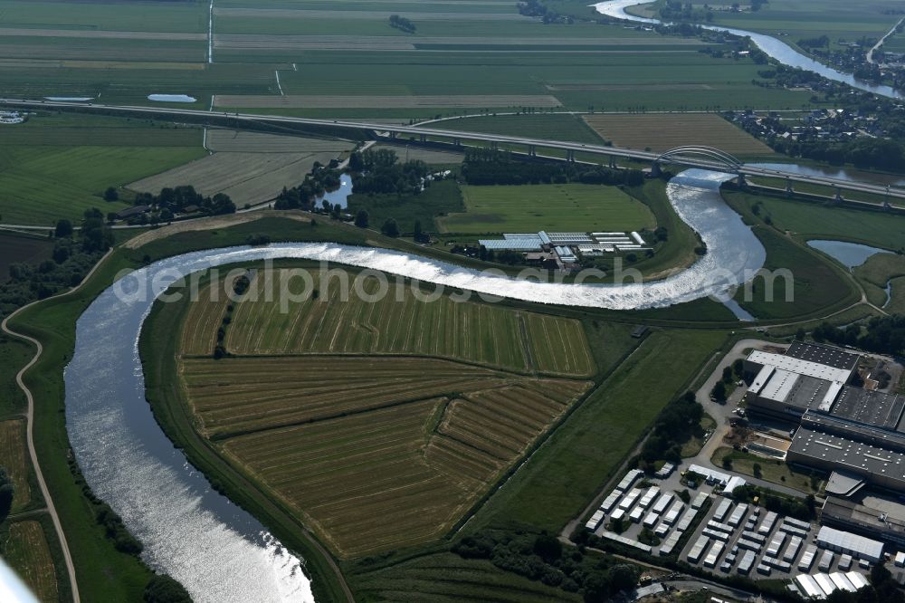 Itzehoe from above - Curved loop of the riparian zones on the course of the river Stoer in Itzehoe in the state Schleswig-Holstein