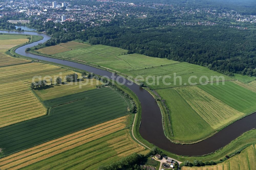 Aerial image Oelixdorf - Curved loop of the riparian zones on the course of the river Stoer in Oelixdorf in the state Schleswig-Holstein