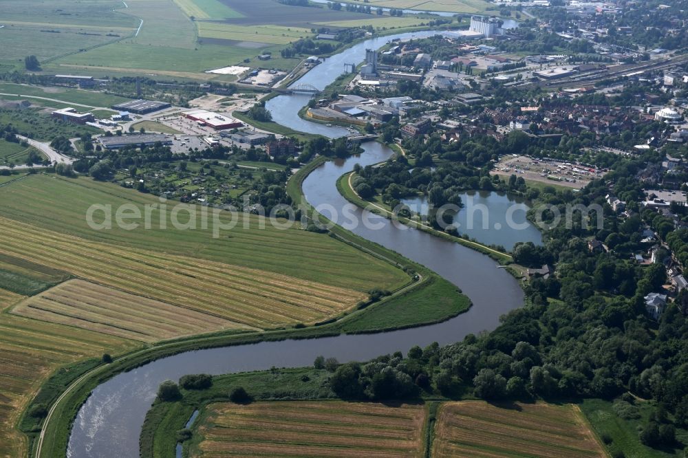 Aerial photograph Oelixdorf - Curved loop of the riparian zones on the course of the river Stoer in Oelixdorf in the state Schleswig-Holstein