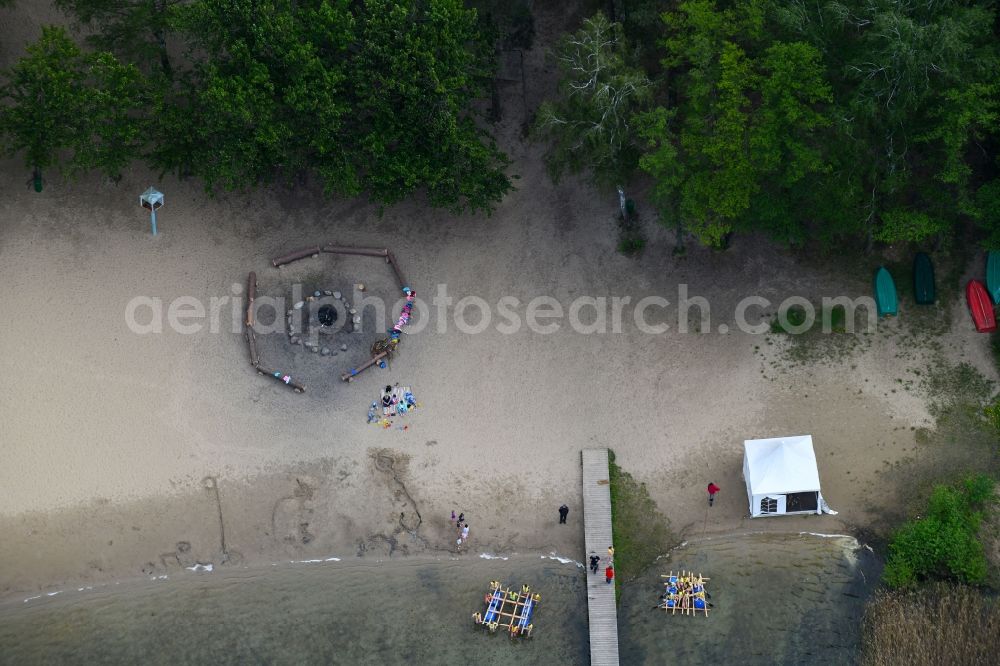 Aerial image Mönchwinkel - Riparian areas on the lake area of Stoeritzsee in Moenchwinkel in the state Brandenburg, Germany