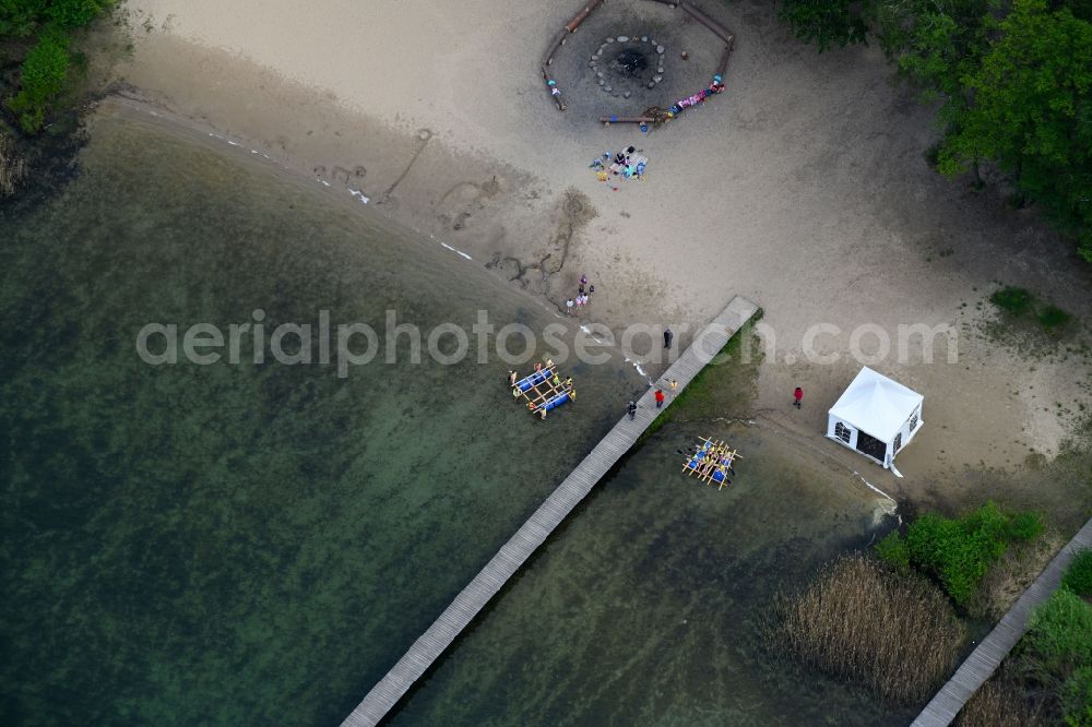 Mönchwinkel from above - Riparian areas on the lake area of Stoeritzsee in Moenchwinkel in the state Brandenburg, Germany