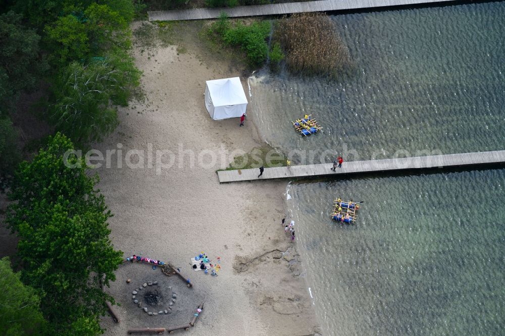 Mönchwinkel from above - Riparian areas on the lake area of Stoeritzsee in Moenchwinkel in the state Brandenburg, Germany