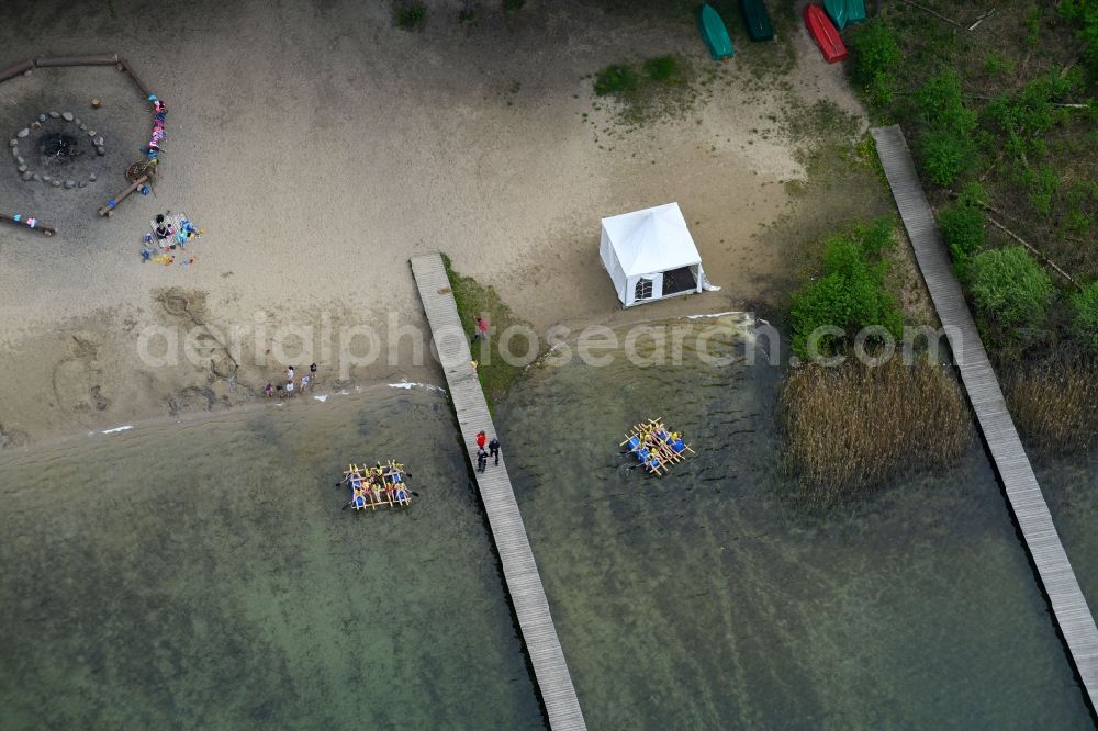 Aerial image Mönchwinkel - Riparian areas on the lake area of Stoeritzsee in Moenchwinkel in the state Brandenburg, Germany