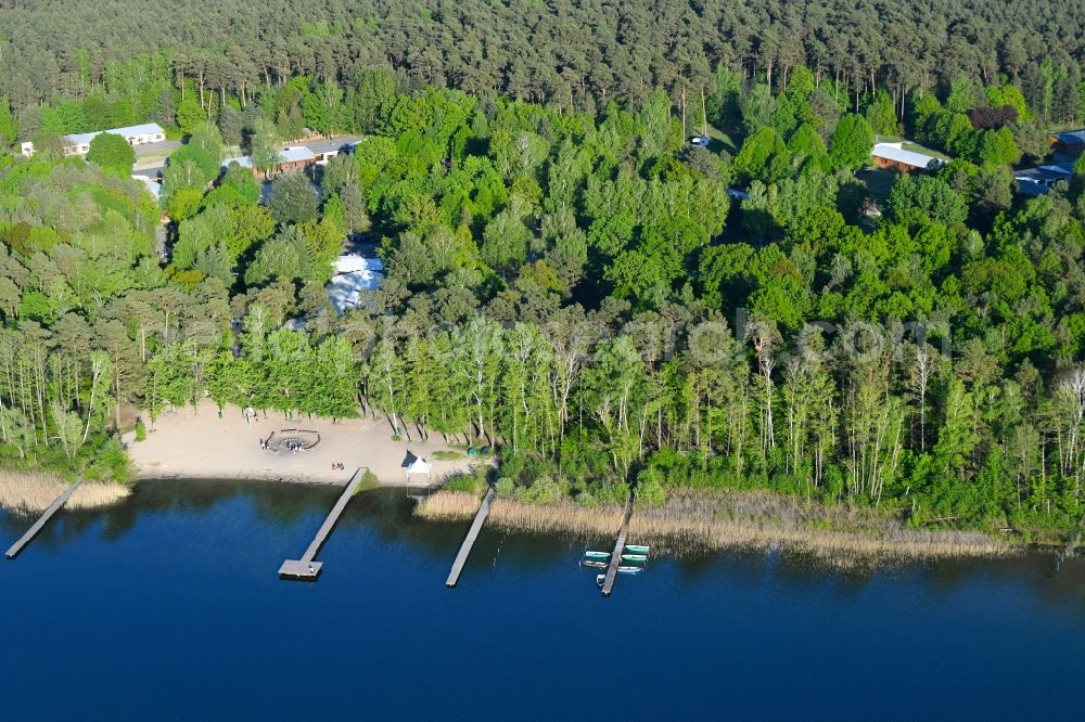 Störitz from above - Riparian areas on the lake area of Stoeritzsee in Moenchwinkel in the state Brandenburg, Germany