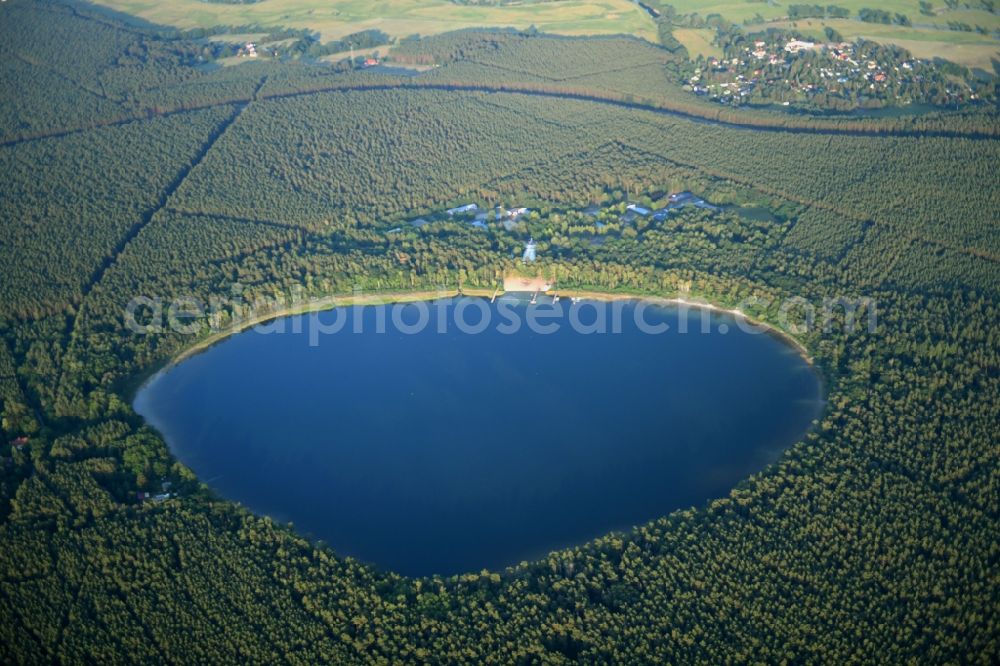 Störitz - Mönchwinkel from above - Riparian areas on the lake area of Stoeritzsee in Moenchwinkel in the state Brandenburg, Germany