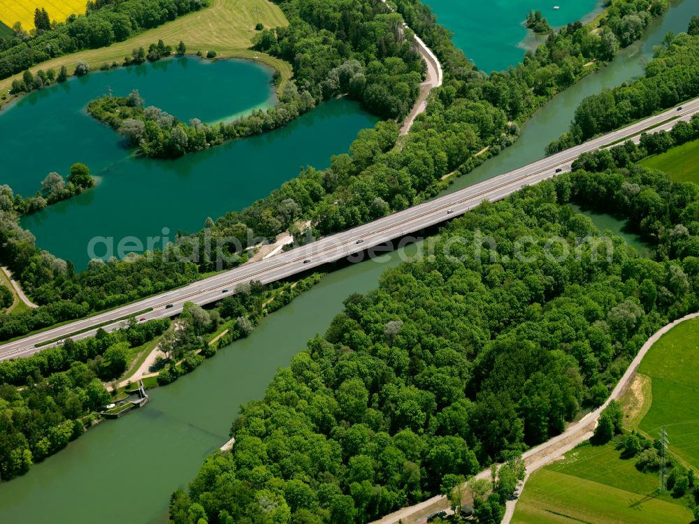 Altenstadt from above - Shore areas of the ponds for fish farming in Altenstadt in the state Bavaria, Germany