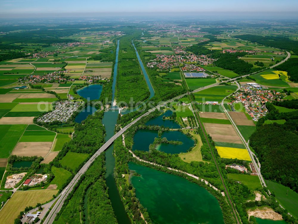 Aerial image Kirchberg an der Iller - Shore areas of the ponds for fish farming in Kirchberg an der Iller in the state Baden-Wuerttemberg, Germany