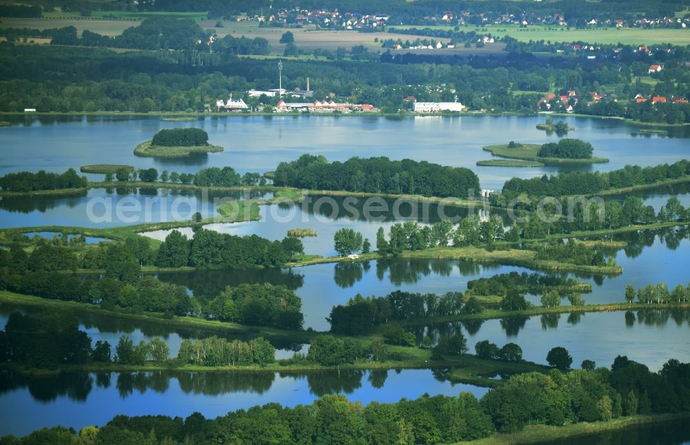 Teichland from above - Shore areas of the ponds for fish farming Peitzer Teiche in Teichland in the state Brandenburg, Germany