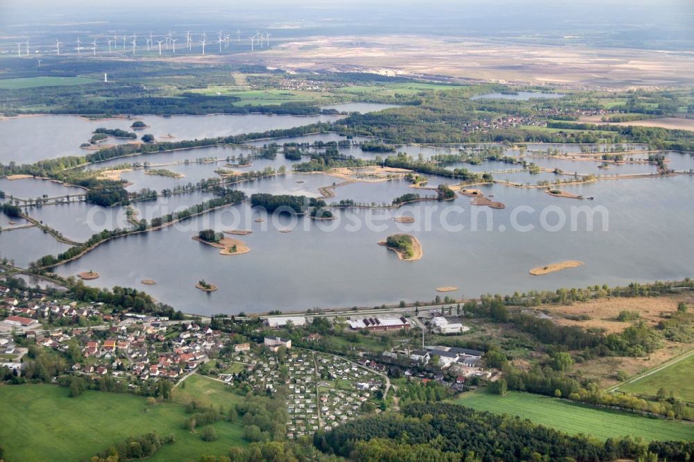 Teichland from above - Shore areas of the ponds for fish farming Peitzer Teiche in Teichland in the state Brandenburg, Germany