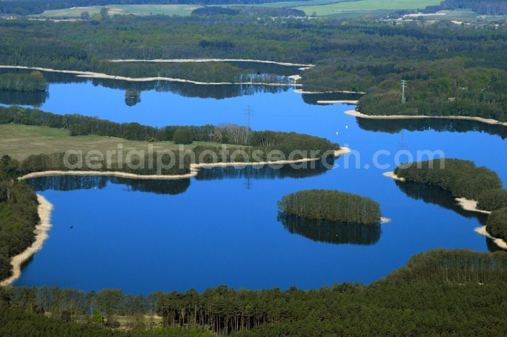 Aerial image Priepert - Riparian areas at the lake area of a??a??the Wangnitzsee near Priepert in the state Mecklenburg-Western Pomerania, Germany