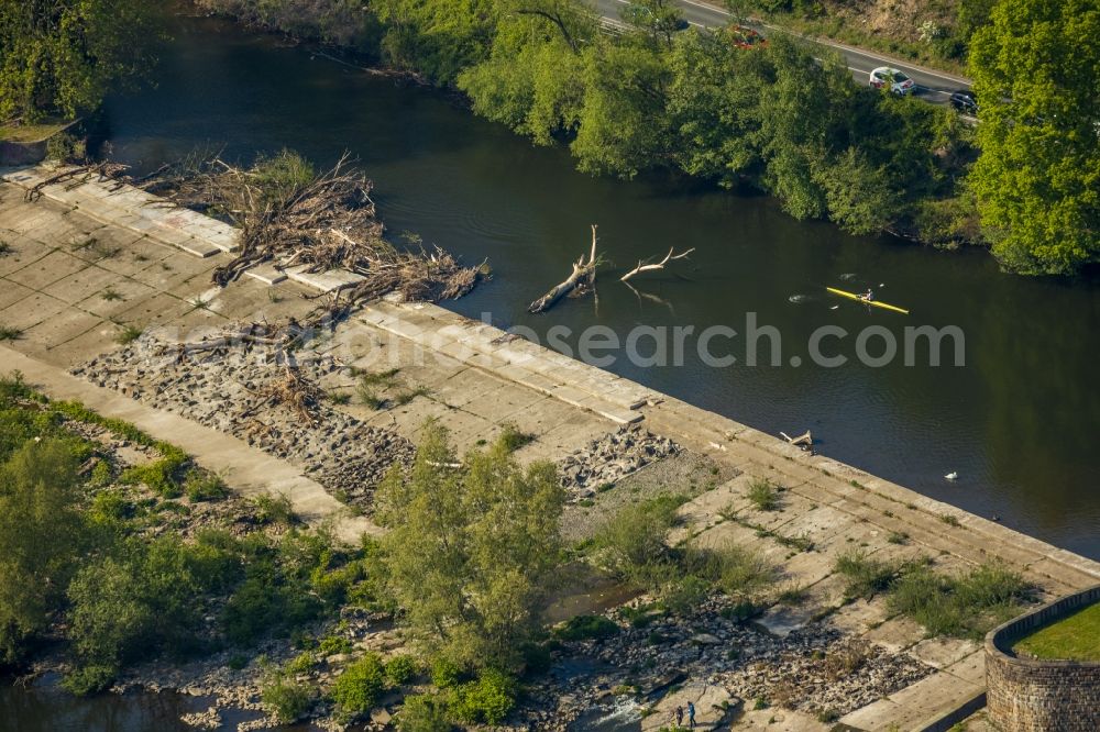 Aerial image Witten - Structure and dams of the waterworks and hydroelectric power plant Hohenstein on shore of ruhr river in the district Bommern in Witten in the state North Rhine-Westphalia, Germany