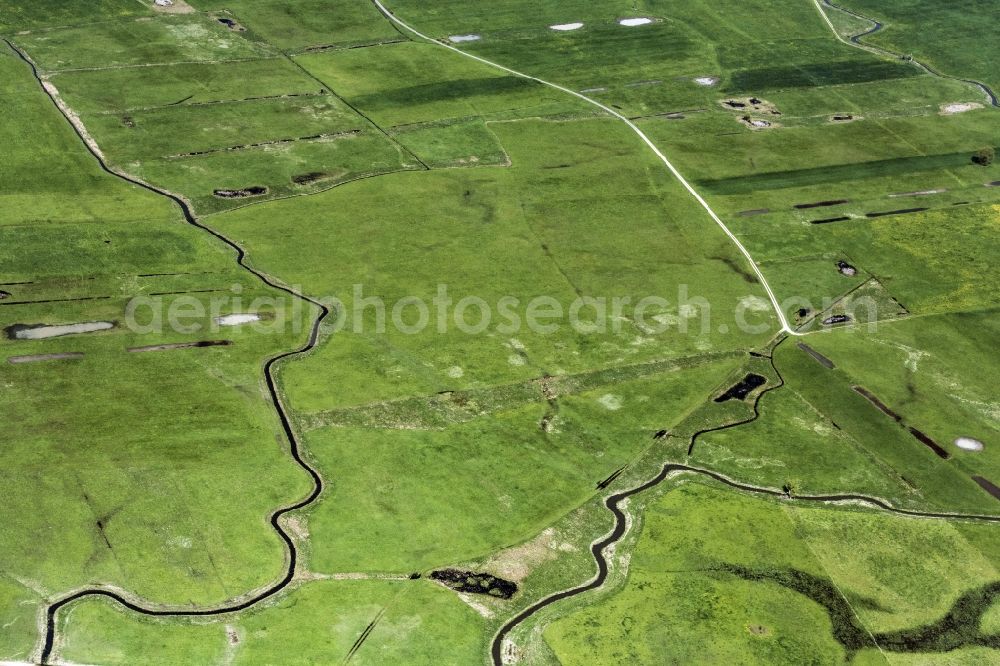 Ornbau from the bird's eye view: Curved loop of the riparian zones on the course of the river Zegelgraben in Arberg in the state Bavaria, Germany