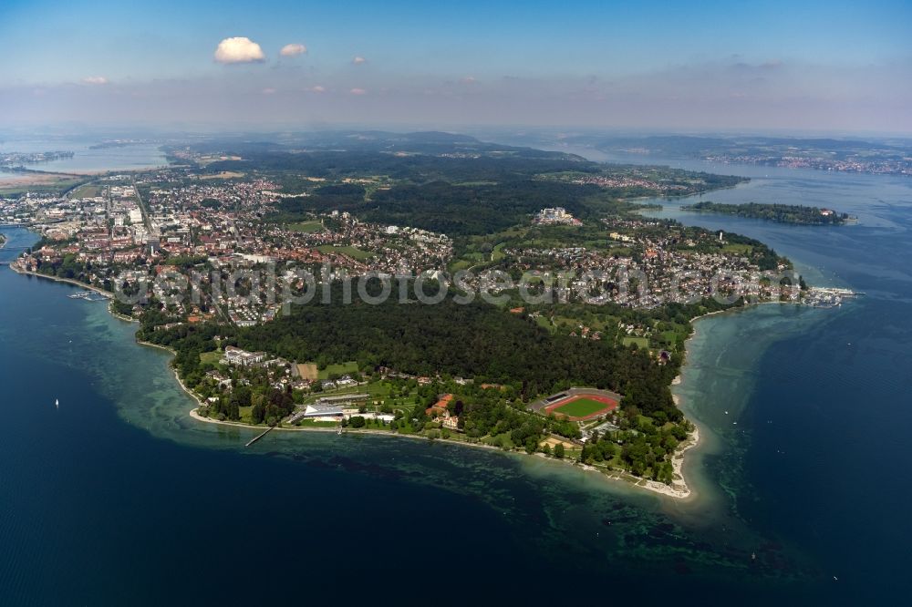 Konstanz from above - Village on the lake bank areas of Lake of Constance in Konstanz in the state Baden-Wuerttemberg, Germany