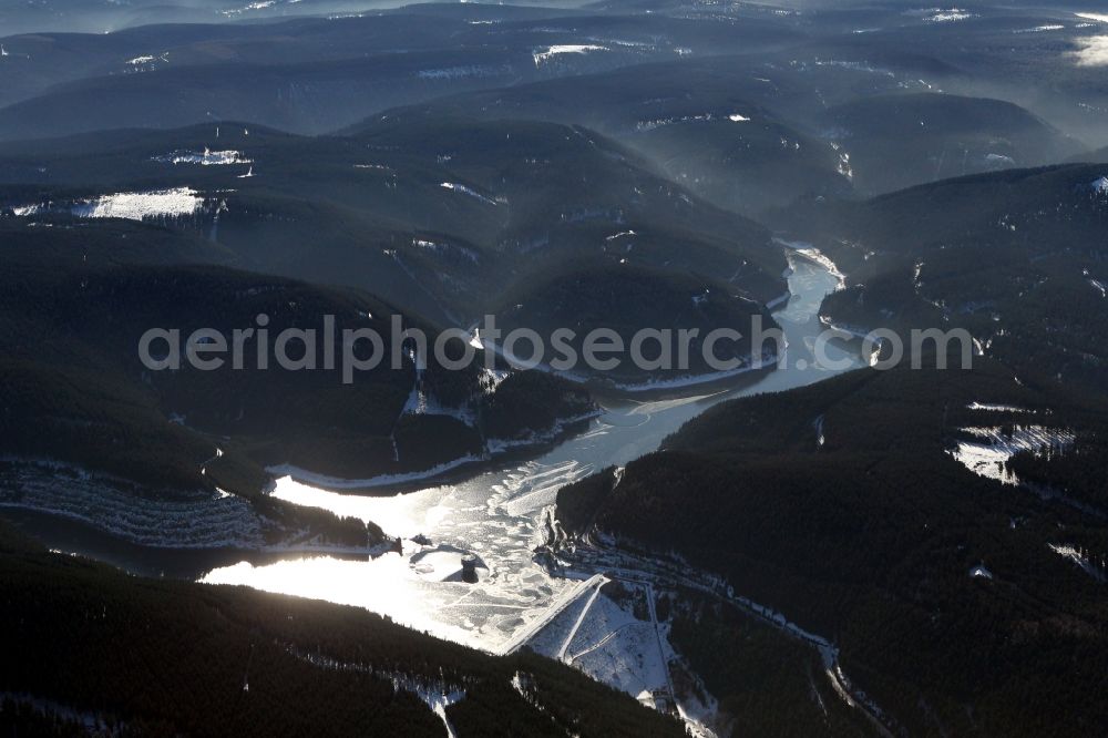 Luisenthal from above - Waterside scenery at Lake of the Ohratalsperre in Luisenthal in Thuringia