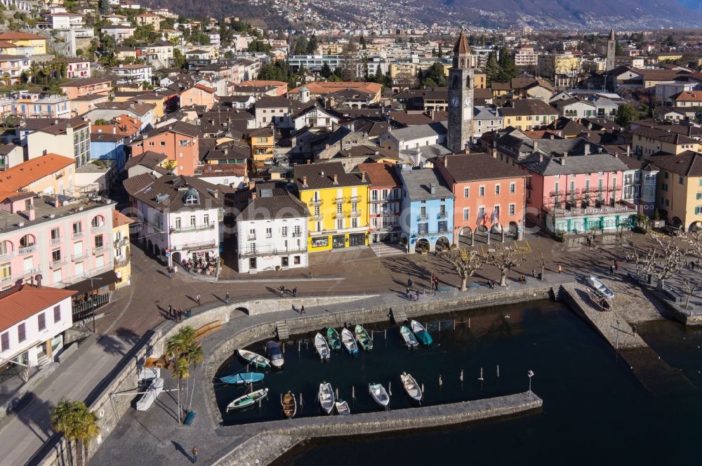 Ascona from the bird's eye view: Waterfront Lago Maggiore in Ascona in the canton of Ticino in Switzerland