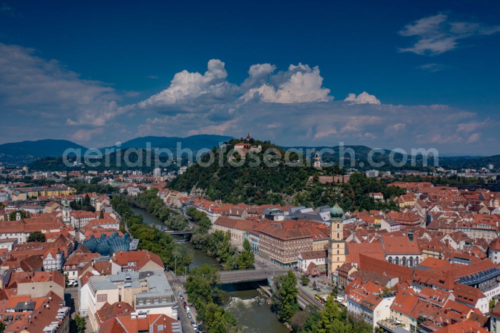 Graz from above - Clock tower in the Romanesque garden on the Schlossberg in Graz in Styria, Austria in Graz in Styria, Austria