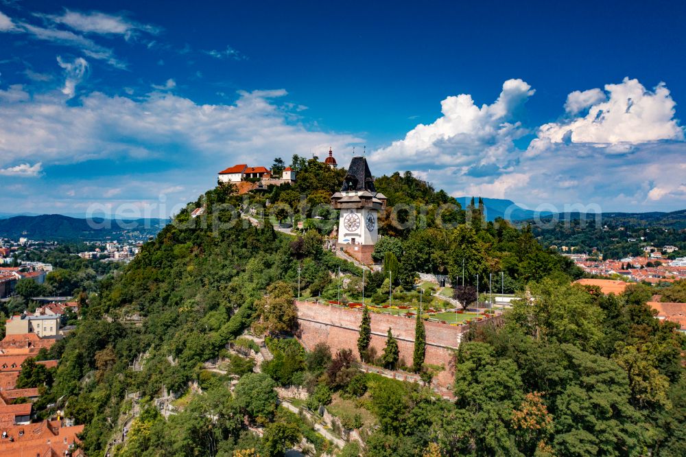 Graz from the bird's eye view: Clock tower in the Romanesque garden on the Schlossberg in Graz in Styria, Austria in Graz in Styria, Austria