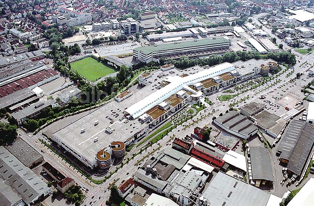 Ulm / Baden Württemberg from above - Ulm / Baden Württemberg Blick auf das Einkaufscentrum ECE an der Bahnstrecke in Ulm an der Donau in Baden Würtemberg