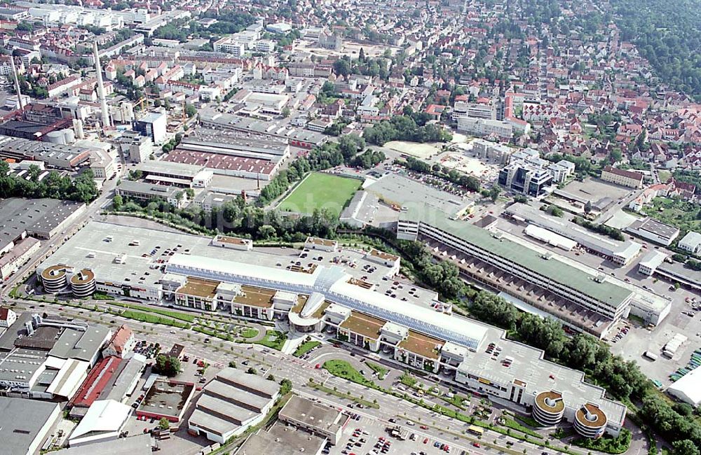 Ulm / Baden Württemberg from the bird's eye view: Ulm / Baden Württemberg Blick auf das Einkaufscentrum ECE an der Bahnstrecke in Ulm an der Donau in Baden Würtemberg