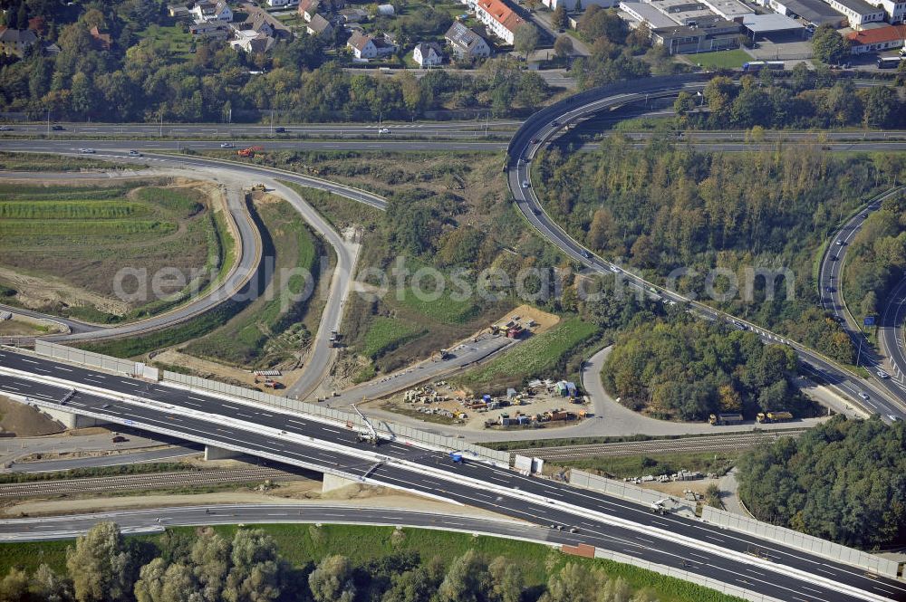 Aerial image BRAUNSCHWEIG - Blick auf den Um- und Ausbau des Autobahndreiecks Braunschweig-Südwest an der Autobahn A39 / A 391. Der EUROVIA Baukonzern errichtet hier einige Brückenneubauten. Bauherr ist die Niedersächsische Landesbehörde für Straßenbau und Verkehr. View of the implementation and expansion of the motorway junction Braunschweig-southwest along the highway A39 / A 395th The construction company built EUROVIA here are some new bridges. Owner is the Lower Saxony state authorities for road construction and transport.