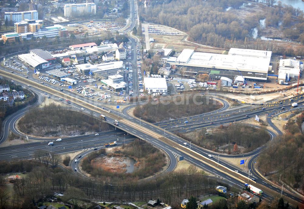 Aerial image Braunschweig - Blick auf den Um- und Ausbau des Autobahndreiecks Braunschweig-Südwest an der Autobahn A29 / A 391. Der EUROVIA Baukonzern errichtet hier einige Brückenneubauten. Bauherr ist die Niedersächsische Landesbehörde für Straßenbau und Verkehr. View of the implementation and expansion of the motorway junction Braunschweig-southwest along the highway A29 / A 395th The construction company built EUROVIA here are some new bridges. Owner is the Lower Saxony state authorities for road construction and transport.