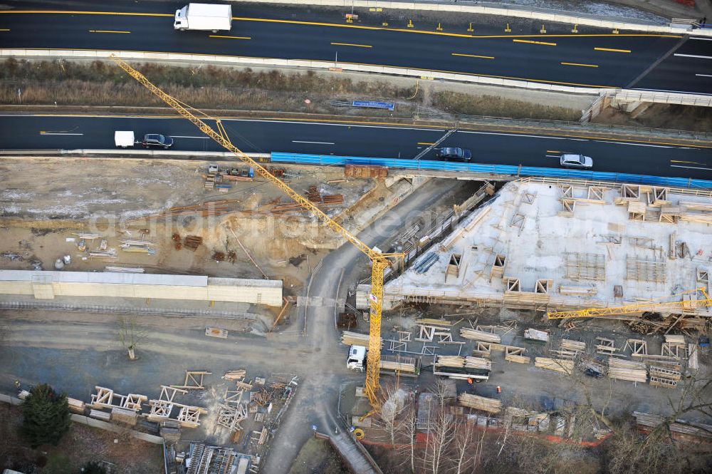 Aerial image Braunschweig - Blick auf den Um- und Ausbau des Autobahndreiecks Braunschweig-Südwest an der Autobahn A29 / A 391. Der EUROVIA Baukonzern errichtet hier einige Brückenneubauten. Bauherr ist die Niedersächsische Landesbehörde für Straßenbau und Verkehr. View of the implementation and expansion of the motorway junction Braunschweig-southwest along the highway A29 / A 395th The construction company built EUROVIA here are some new bridges. Owner is the Lower Saxony state authorities for road construction and transport.