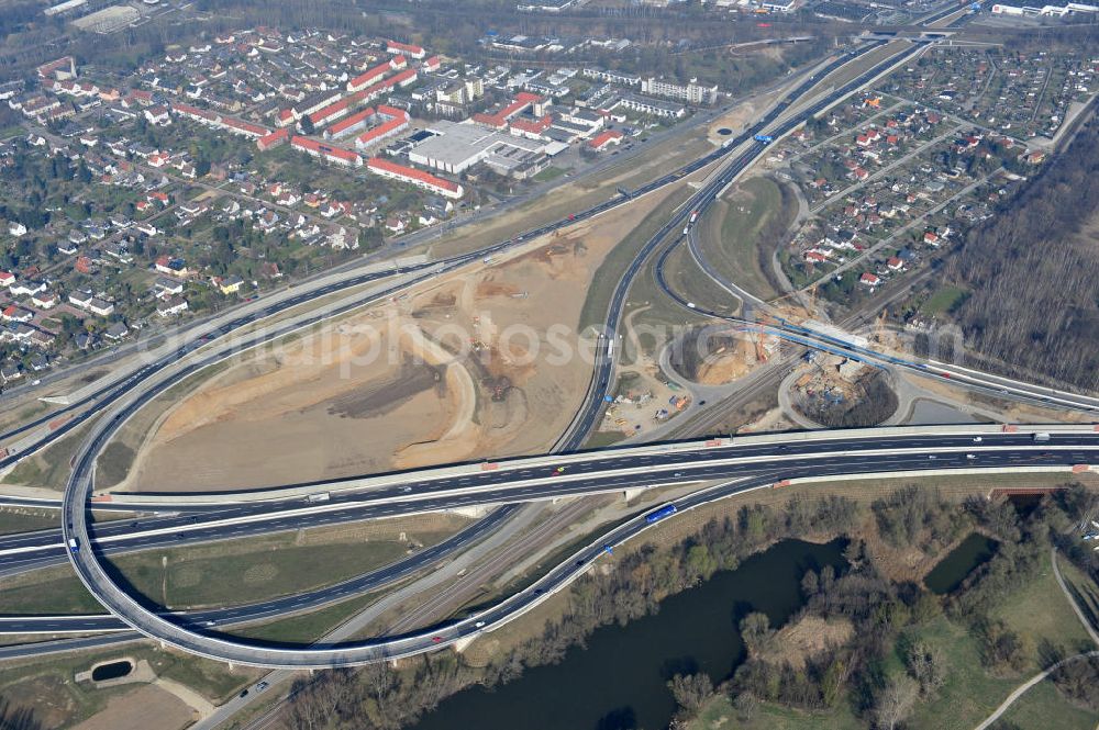 Aerial image Braunschweig - View of the implementation and expansion of the motorway junction Brunswick-southwest along the freeway A29 / A 395 in Lower Saxony. The construction company EUROVIA built here are some new bridges. Owner is the Lower Saxony state authorities for road construction and transport