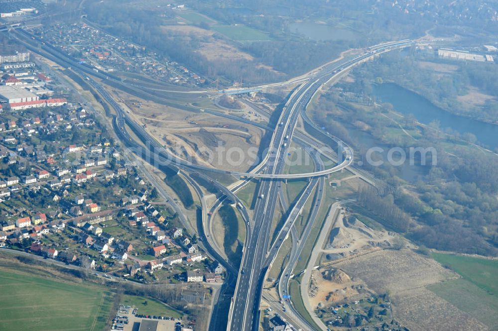 Braunschweig from above - View of the implementation and expansion of the motorway junction Brunswick-southwest along the freeway A29 / A 395 in Lower Saxony. The construction company EUROVIA built here are some new bridges. Owner is the Lower Saxony state authorities for road construction and transport