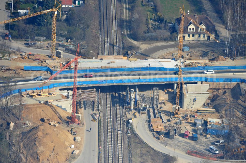 Braunschweig from the bird's eye view: View of the implementation and expansion of the motorway junction Brunswick-southwest along the freeway A29 / A 395 in Lower Saxony. The construction company EUROVIA built here are some new bridges. Owner is the Lower Saxony state authorities for road construction and transport