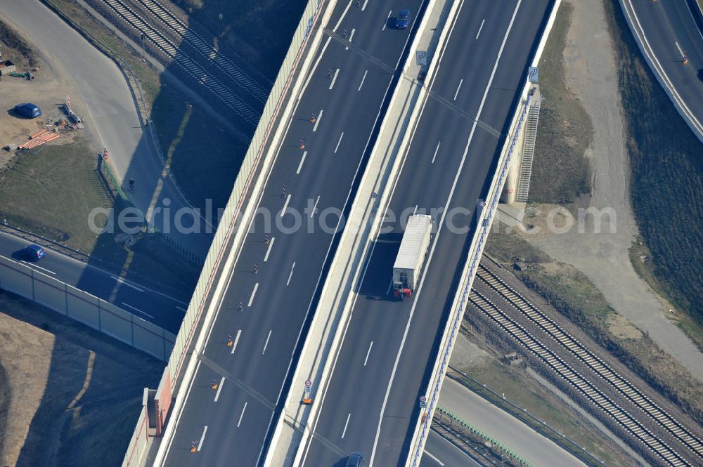 Braunschweig from above - View of the implementation and expansion of the motorway junction Brunswick-southwest along the freeway A29 / A 395 in Lower Saxony. The construction company EUROVIA built here are some new bridges. Owner is the Lower Saxony state authorities for road construction and transport