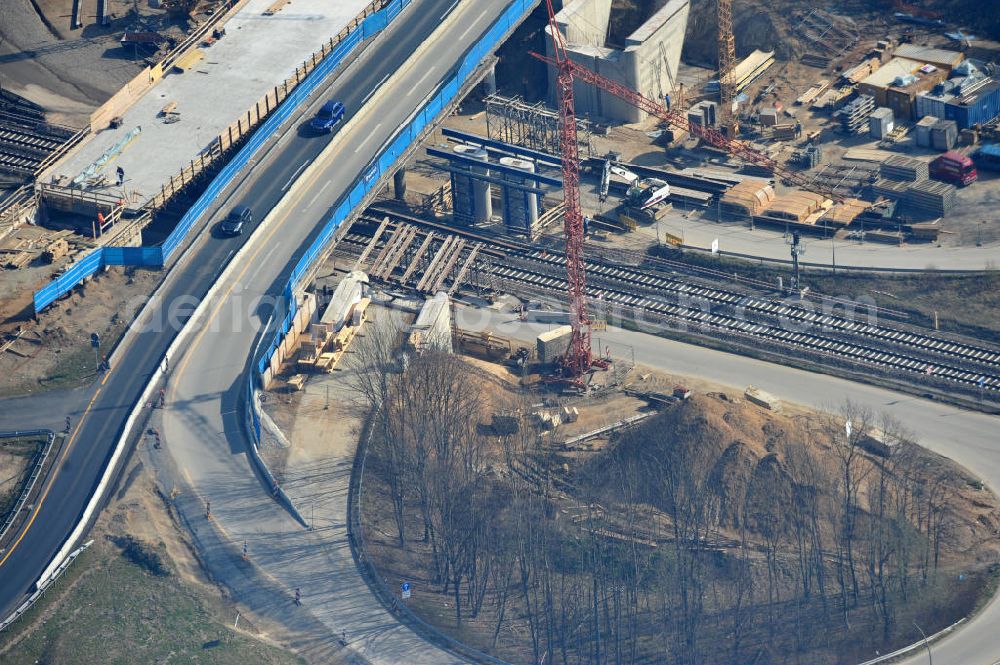 Aerial image Braunschweig - View of the implementation and expansion of the motorway junction Brunswick-southwest along the freeway A29 / A 395 in Lower Saxony. The construction company EUROVIA built here are some new bridges. Owner is the Lower Saxony state authorities for road construction and transport