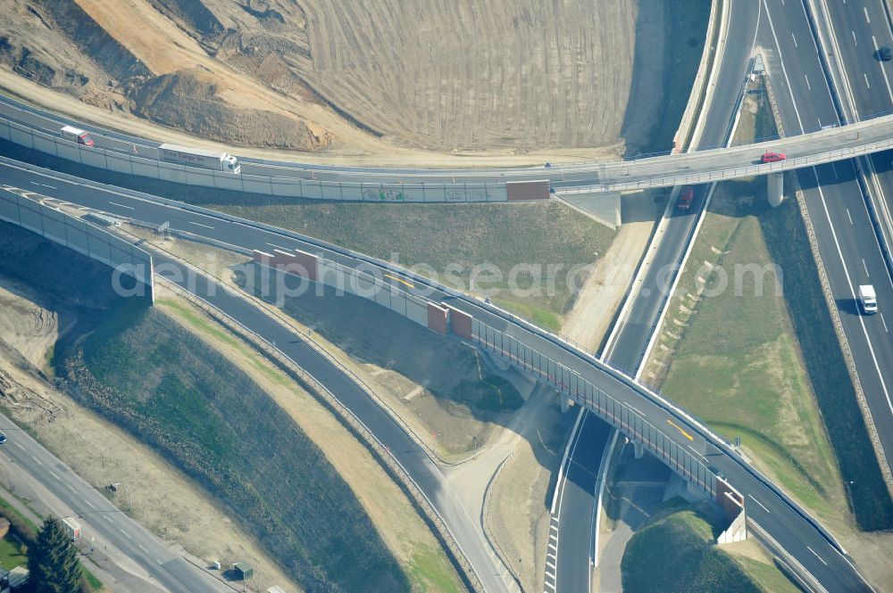 Braunschweig from above - View of the implementation and expansion of the motorway junction Brunswick-southwest along the freeway A29 / A 395 in Lower Saxony. The construction company EUROVIA built here are some new bridges. Owner is the Lower Saxony state authorities for road construction and transport