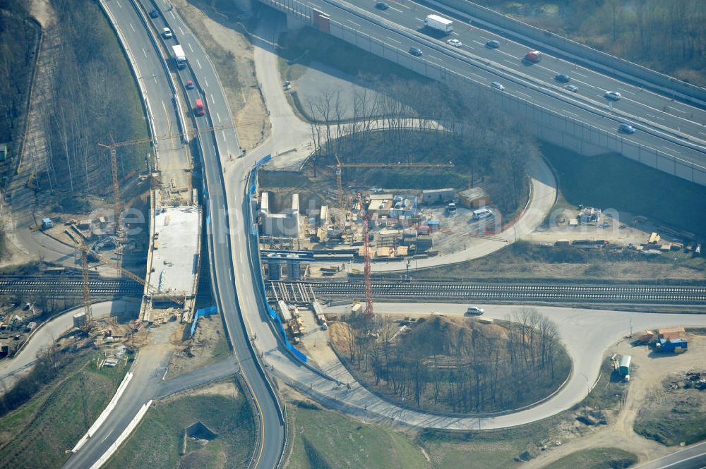 Aerial photograph Braunschweig - View of the implementation and expansion of the motorway junction Brunswick-southwest along the freeway A29 / A 395 in Lower Saxony. The construction company EUROVIA built here are some new bridges. Owner is the Lower Saxony state authorities for road construction and transport