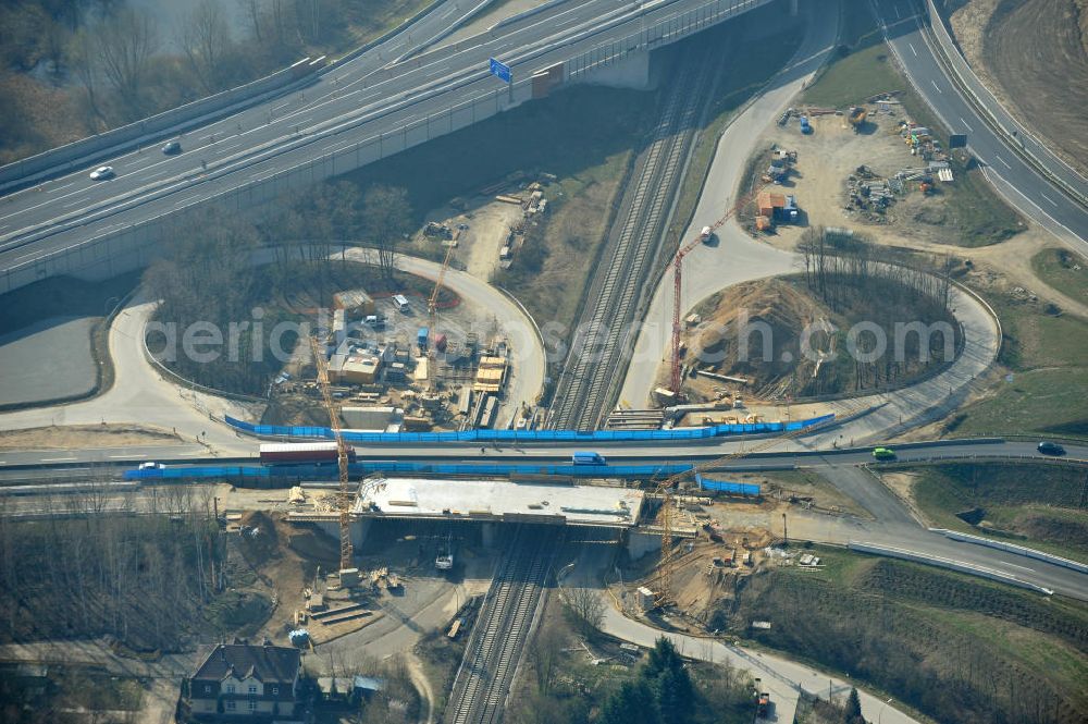 Braunschweig from above - View of the implementation and expansion of the motorway junction Brunswick-southwest along the freeway A29 / A 395 in Lower Saxony. The construction company EUROVIA built here are some new bridges. Owner is the Lower Saxony state authorities for road construction and transport