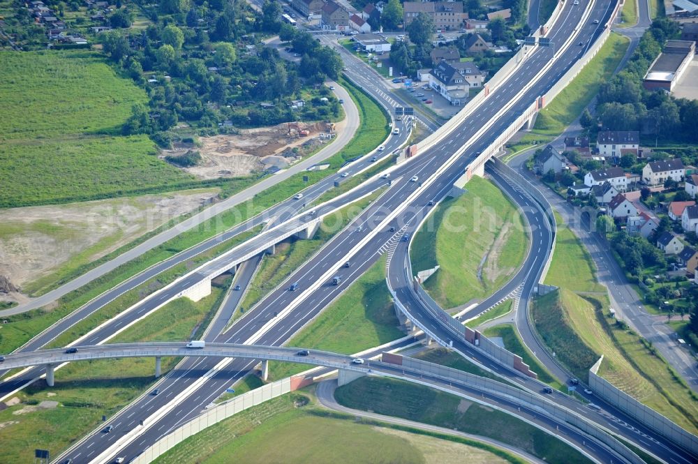 Braunschweig from the bird's eye view: View of the implementation and expansion of the motorway junction Brunswick-southwest along the freeway A29 / A 395 in Lower Saxony. The construction company EUROVIA built here are some new bridges. Owner is the Lower Saxony state authorities for road construction and transport