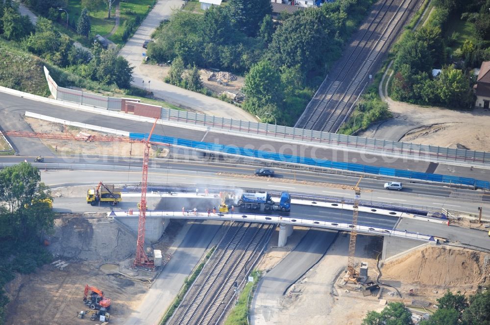 Braunschweig from the bird's eye view: View of the implementation and expansion of the motorway junction Brunswick-southwest along the freeway A29 / A 395 in Lower Saxony. The construction company EUROVIA built here are some new bridges. Owner is the Lower Saxony state authorities for road construction and transport