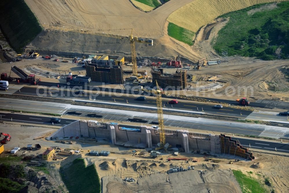 Aerial image Wöbbelin - Expansion and construction site of the highway triangle Schwerin on the motorway BAB A14 and A24 at Wöbbelin in Mecklenburg - Western Pomerania