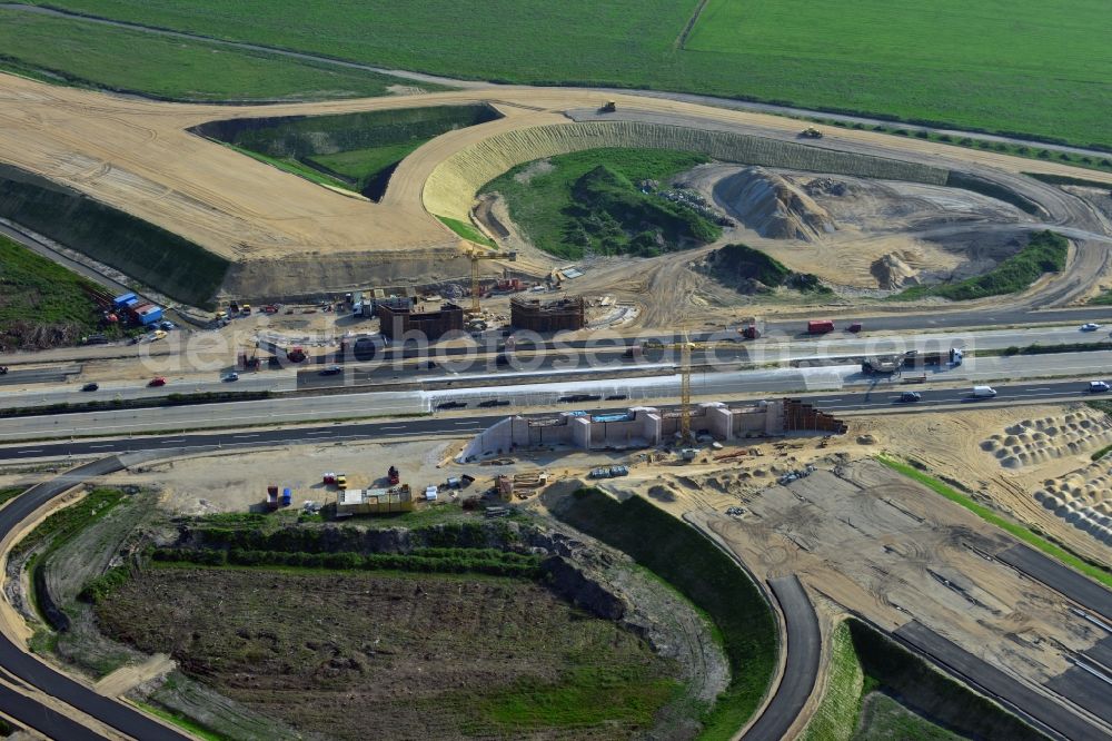 Aerial photograph Wöbbelin - Expansion and construction site of the highway triangle Schwerin on the motorway BAB A14 and A24 at Wöbbelin in Mecklenburg - Western Pomerania