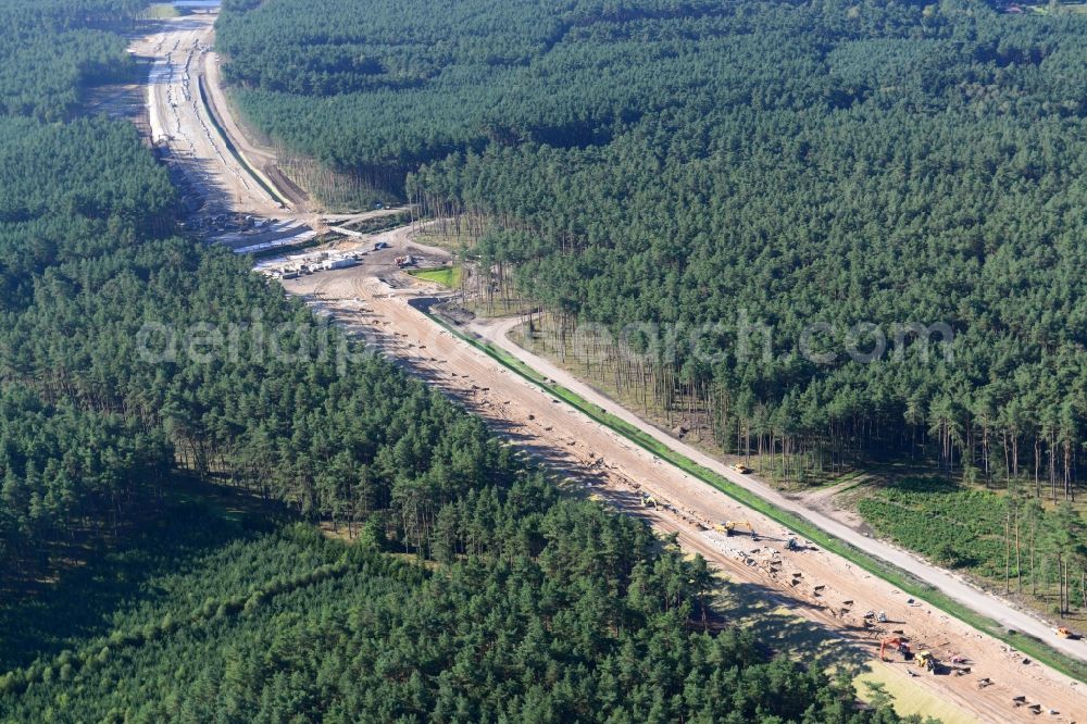 Aerial photograph Wöbbelin - Expansion and construction site of the highway triangle Schwerin on the motorway BAB A14 and A24 at Wöbbelin in Mecklenburg - Western Pomerania