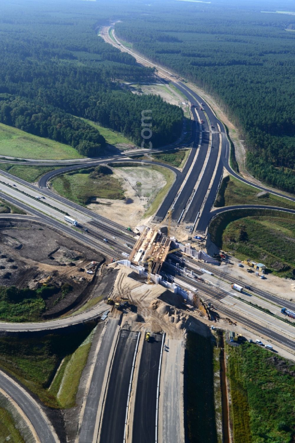 Aerial photograph Wöbbelin - Expansion and construction site of the highway triangle Schwerin on the motorway BAB A14 and A24 at Wöbbelin in Mecklenburg - Western Pomerania