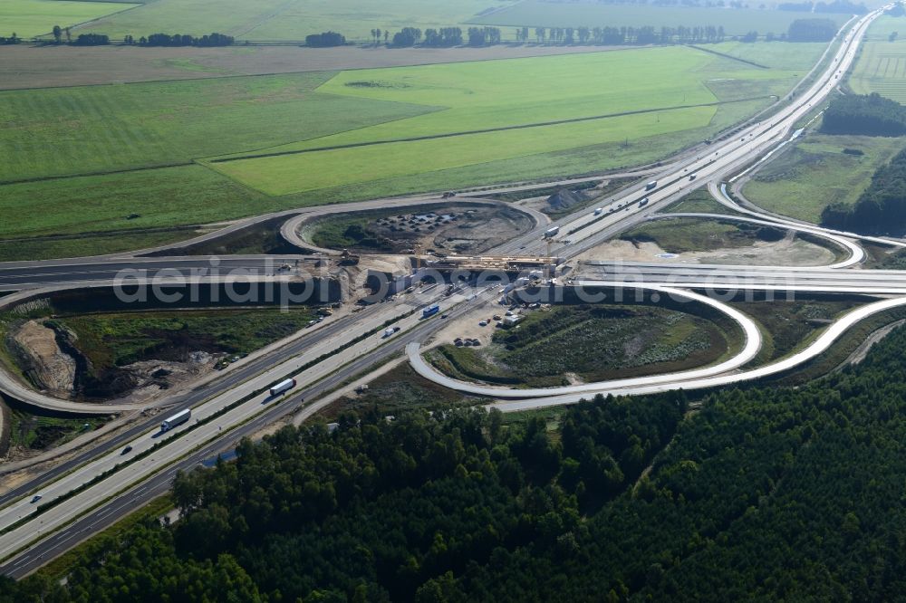 Aerial photograph Wöbbelin - Expansion and construction site of the highway triangle Schwerin on the motorway BAB A14 and A24 at Wöbbelin in Mecklenburg - Western Pomerania