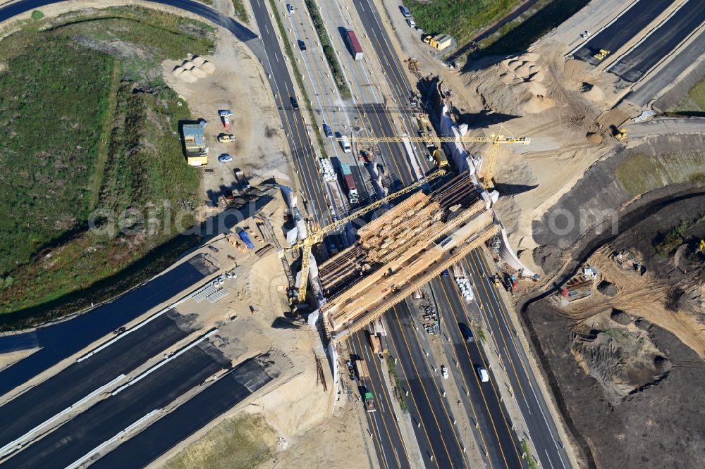 Aerial photograph Wöbbelin - Expansion and construction site of the highway triangle Schwerin on the motorway BAB A14 and A24 at Wöbbelin in Mecklenburg - Western Pomerania